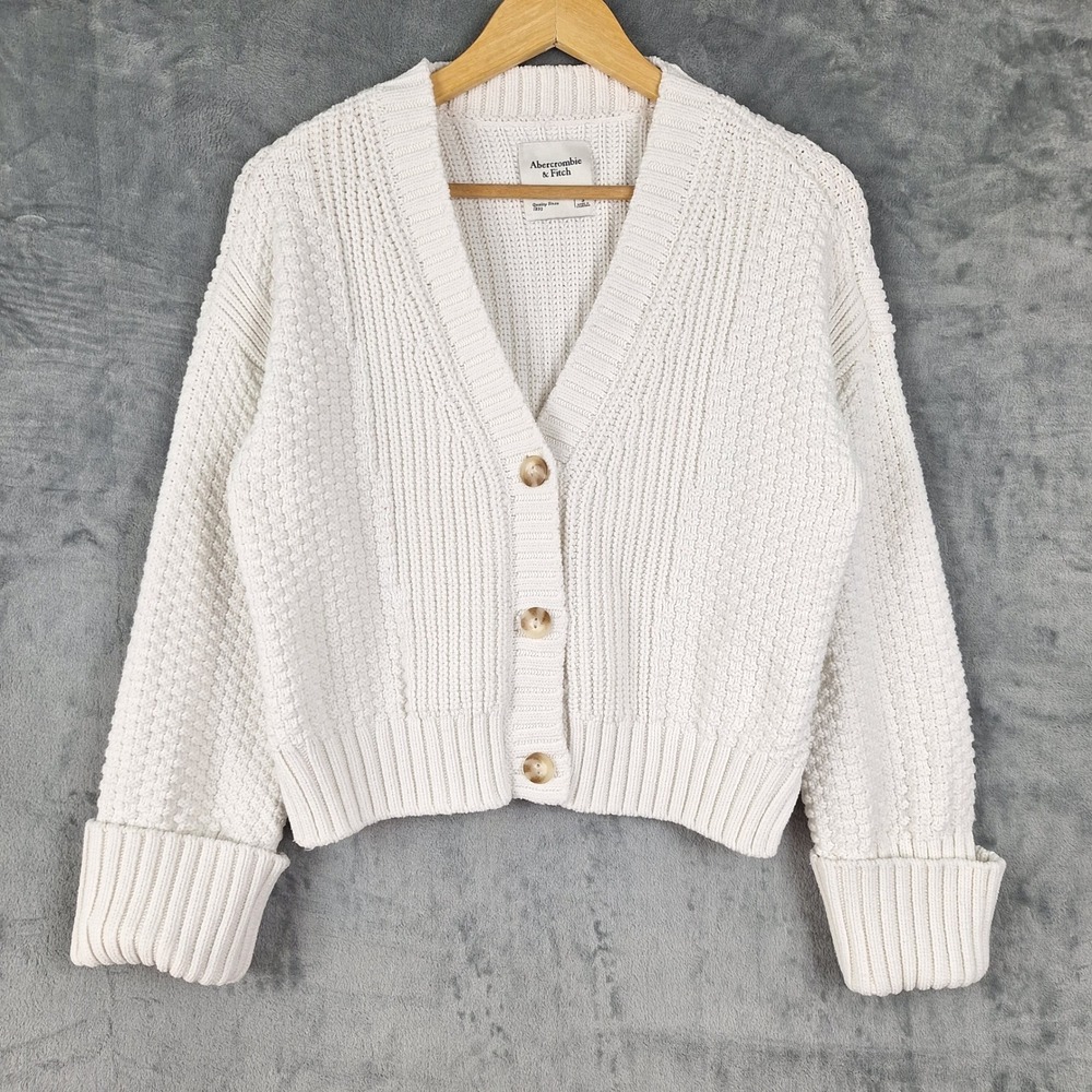 Abercrombie & Fitch Cardigan Small Cameron Seed Stitch Fisherman Chunky Knit
